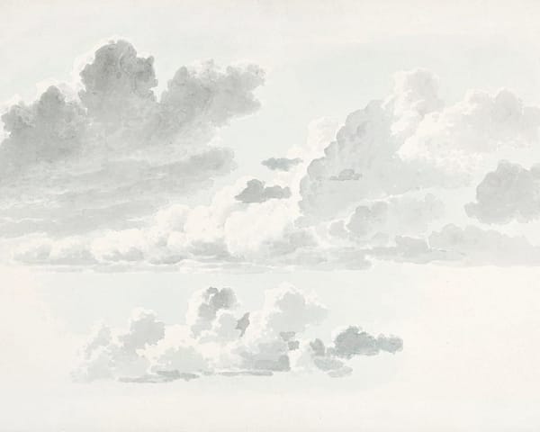 An illustration of white and grey clouds.